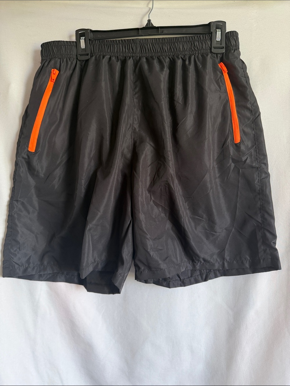Men's Black Swim Trunks with Orange Zip Pockets